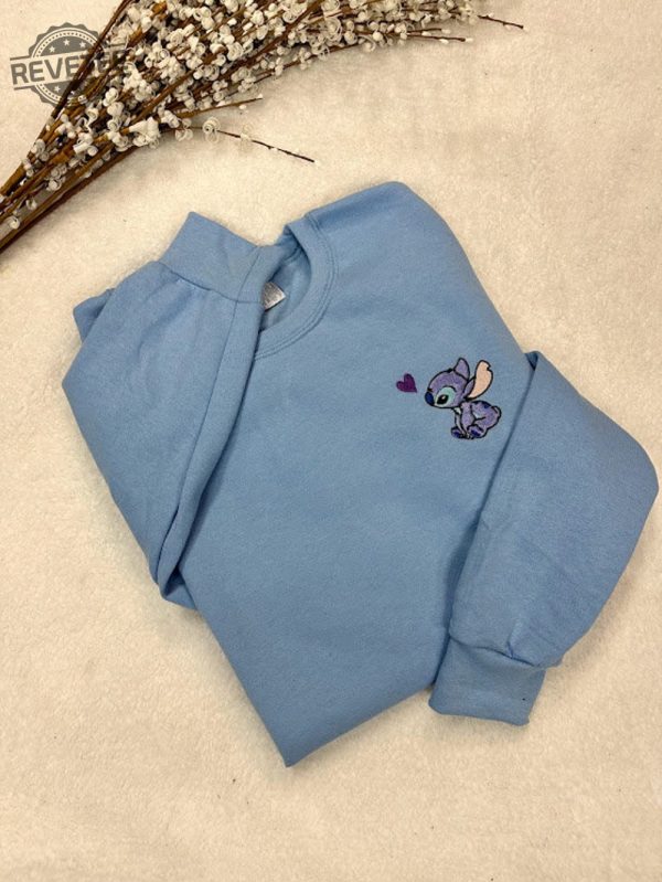 Disneys Lilo And Stitch Stitch With A Heart Embroidered Crewneck Sweatshirt Unique revetee 1