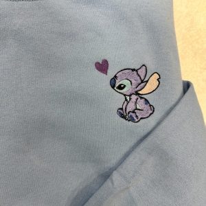 Disneys Lilo And Stitch Stitch With A Heart Embroidered Crewneck Sweatshirt Unique revetee 3