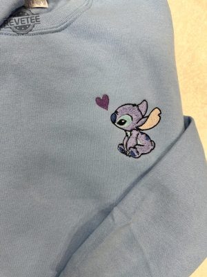 Disneys Lilo And Stitch Stitch With A Heart Embroidered Crewneck Sweatshirt Unique revetee 3