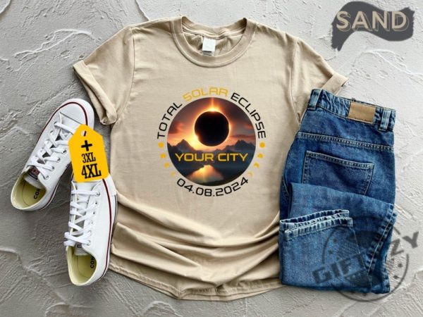 Custom Total Solar Eclipse Shirt City State Eclipse 4.8.2024 Sweatshirt Friends Group Eclipse Event Souvenir Tshirt Trendy Hoodie Astrology Lover Gift giftyzy 4