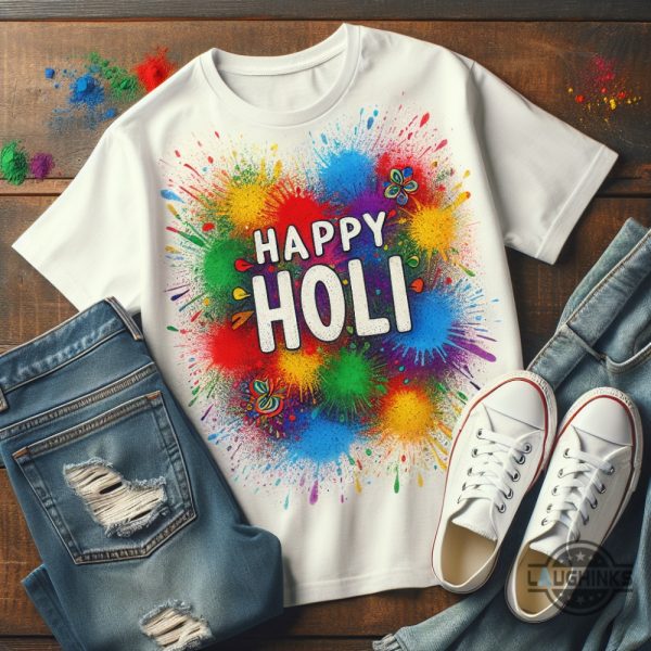 happy holi tshirt sweatshirt hoodie mens womens kids elegant cute and colorful happy holi t shirts hindu spring holi graphic tee hindi 2024 shirts gift laughinks 1