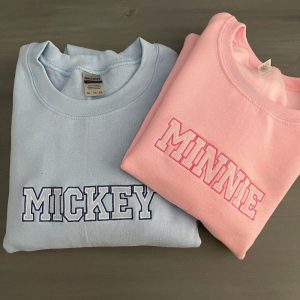 mickey x minnie embroidered couple bf gf matching sweatshirts embroidery tshirt sweatshirt hoodie gift laughinks 1