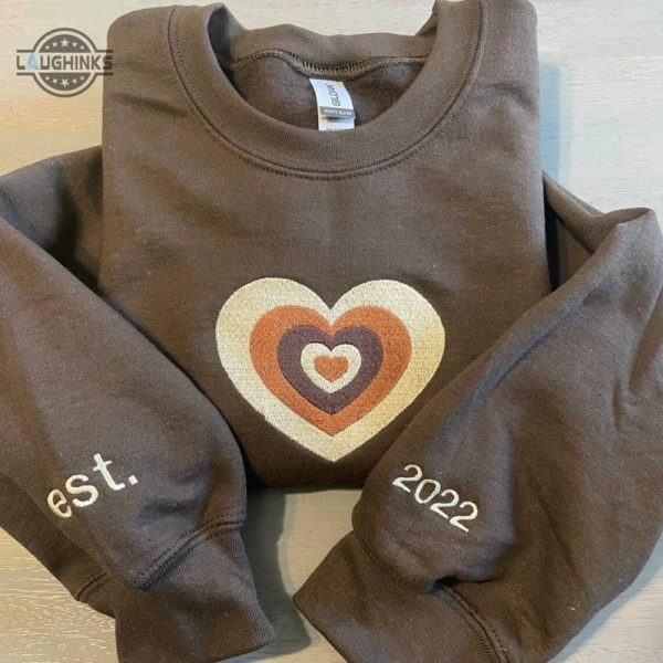 heart embroidered sweatshirt anniversary date custom embroidered sweatshirt couples sweatshirts roman numerals crewnecks embroidery tshirt sweatshirt hoodie gift laughinks 1