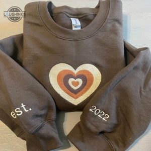 heart embroidered sweatshirt anniversary date custom embroidered sweatshirt couples sweatshirts roman numerals crewnecks embroidery tshirt sweatshirt hoodie gift laughinks 1 1