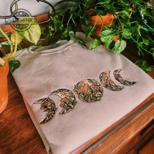tan floral moon phase embroidered crewneck unisex embroidered pullover embroidered sweatshirt hippie boho apparel embroidery tshirt sweatshirt hoodie gift laughinks 1