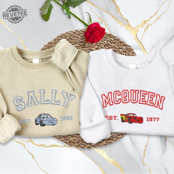 Mcqueen Sally Sweatshirt Cars Movie Embroidered Couple Sweatshirt Cars Characters Crewneck Sally And Lightning Mcqueen Unique revetee 1