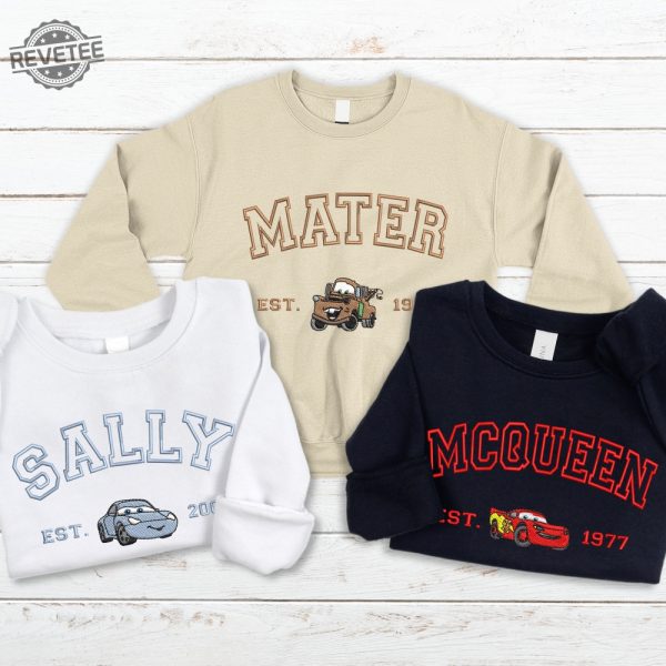 Mcqueen Sally Sweatshirt Cars Movie Embroidered Couple Sweatshirt Cars Characters Crewneck Sally And Lightning Mcqueen Unique revetee 2