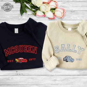 Mcqueen Sally Sweatshirt Cars Movie Embroidered Couple Sweatshirt Cars Characters Crewneck Sally And Lightning Mcqueen Unique revetee 5
