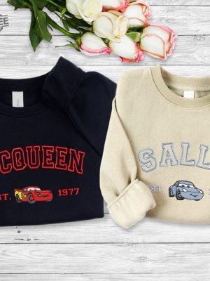 Mcqueen Sally Sweatshirt Cars Movie Embroidered Couple Sweatshirt Cars Characters Crewneck Sally And Lightning Mcqueen Unique revetee 5