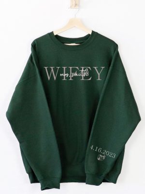 Custom Wifey Sweatshirt With Date On Sleeve Personalized Wife Sweatshirt Mrs Sweatshirt Best Gifts For Women Unique revetee 4