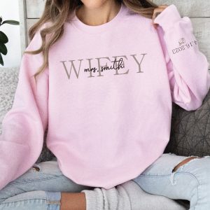 Custom Wifey Sweatshirt With Date On Sleeve Personalized Wife Sweatshirt Mrs Sweatshirt Best Gifts For Women Unique revetee 7
