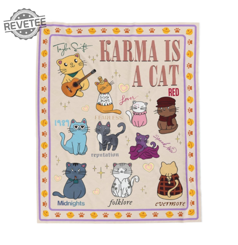 Karma Is A Cat Blanket Taylor Blanket Gift For Swift Fan The Eras Tour Merch 1989 Album Cover Concert Seagull Blankets Unique