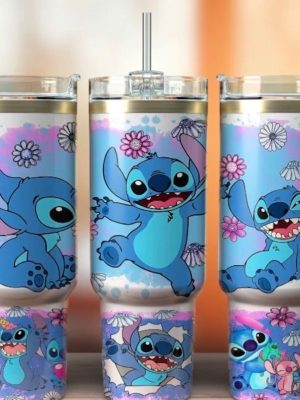 Stitch Tumbler 40 Oz New Tumbler Gift Valentine Coffee Tea Cartoon New Unique revetee 2