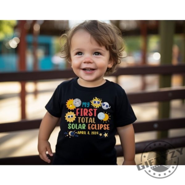 My First Total Solar Eclipse 2024 Toddler Shirt 2T5t Solar Eclipse Gift April 8 2024 Top Cute Moon Sun Phases My First Eclipse Kids Shirt giftyzy 1