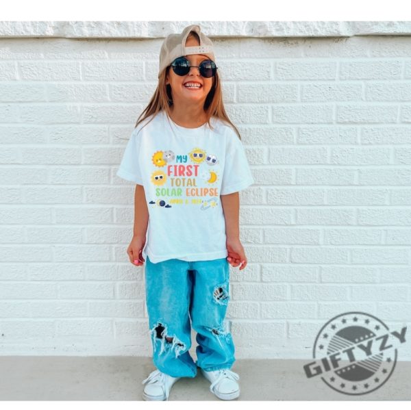 My First Total Solar Eclipse 2024 Toddler Shirt 2T5t Solar Eclipse Gift April 8 2024 Top Cute Moon Sun Phases My First Eclipse Kids Shirt giftyzy 3