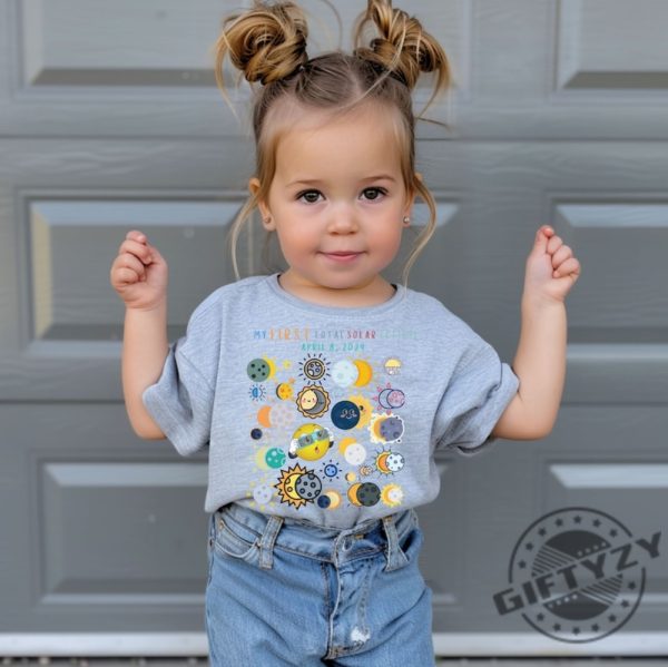 My First Total Solar Eclipse 2024 Toddler Shirt 2T5t Solar Eclipse Gift April 8 2024 Top Cute Moon Sun Phases My First Eclipse Kids Shirt giftyzy 4 1