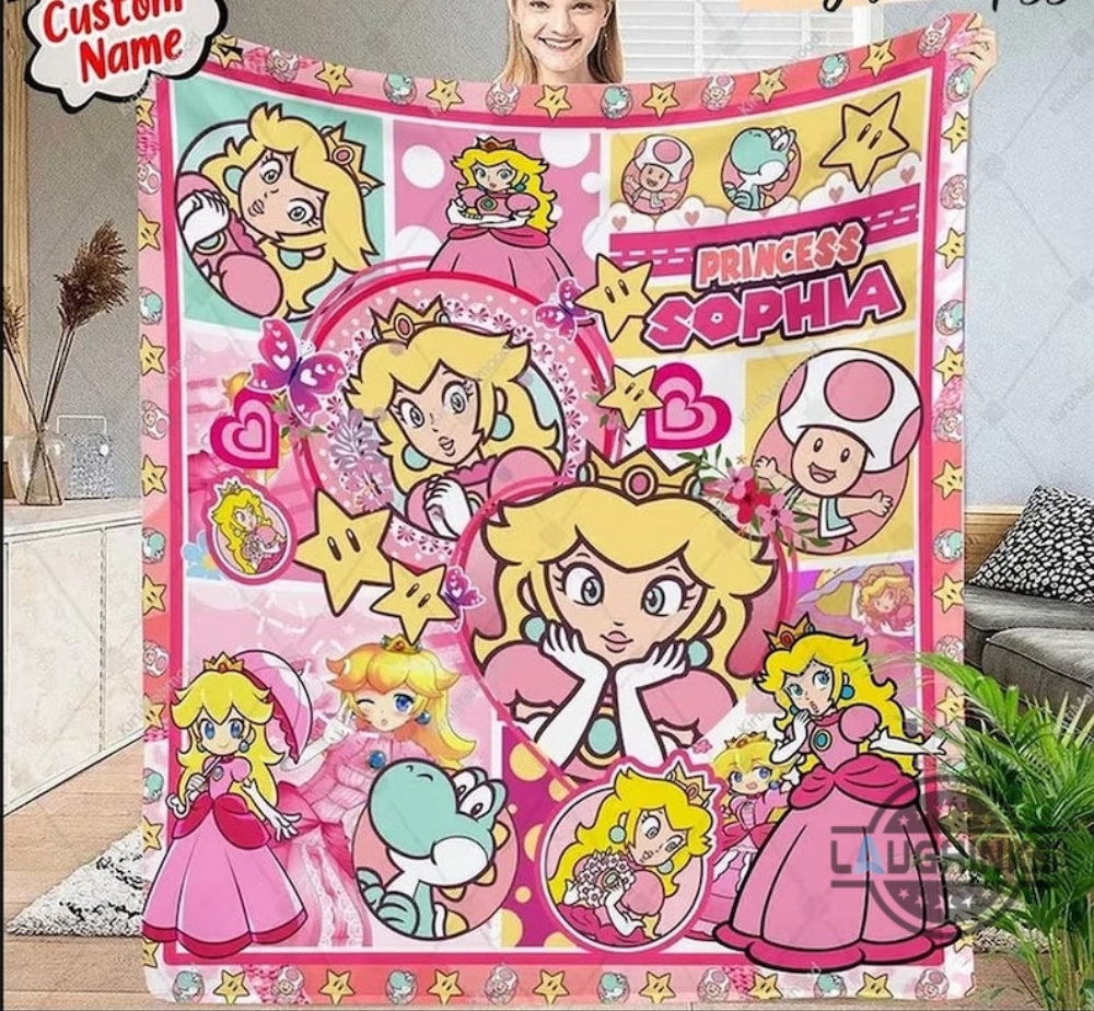 Mario Blanket Princess Peach Fleece Sherpa Cozy Plush Throw Blankets Custom Name Room Decor Gift For Gamers Personalized Super Bros Mario Blanket