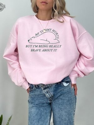 My Tummy Hurts But Im Being Really Brave About It Sweatshirt White Bear Animal Hoodie Funny Retro Sweatshirt Unique revetee 2