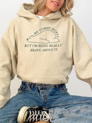 My Tummy Hurts But Im Being Really Brave About It Sweatshirt White Bear Animal Hoodie Funny Retro Sweatshirt Unique revetee 4