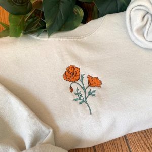 vintage style poppy embroidered crewneck embroidery tshirt sweatshirt hoodie gift laughinks 1 2