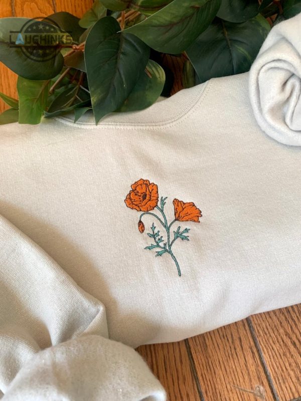 vintage style poppy embroidered crewneck embroidery tshirt sweatshirt hoodie gift laughinks 1 3