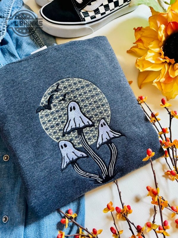 ghost mushroom embroidered crewneck ghost crewneck halloween sweatshirt mushroom sweatshirt embroidery tshirt sweatshirt hoodie gift laughinks 1