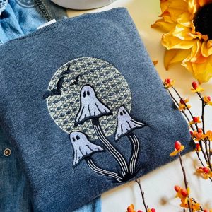 ghost mushroom embroidered crewneck ghost crewneck halloween sweatshirt mushroom sweatshirt embroidery tshirt sweatshirt hoodie gift laughinks 1 1