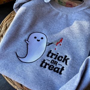 trick or treat sweater embroidered halloween crewneck cute ghost sweatshirt embroidery tshirt sweatshirt hoodie gift laughinks 1