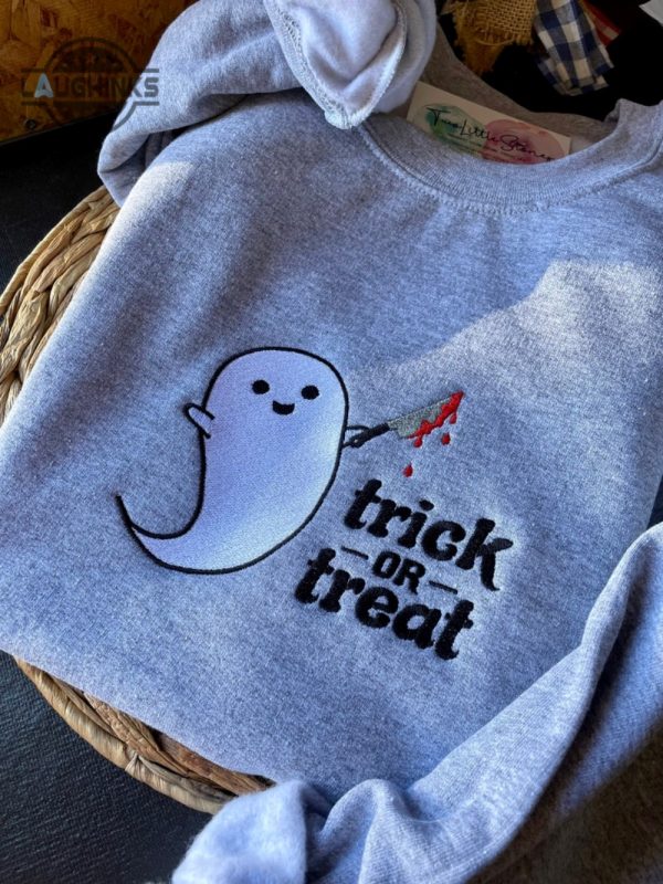 trick or treat sweater embroidered halloween crewneck cute ghost sweatshirt embroidery tshirt sweatshirt hoodie gift laughinks 1