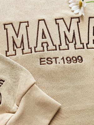 Custom Mama Embroidered Sweatshirt Custom Mama Crewneck With Kids Names Heart On Sleeve Gift For New Mom Mothers Day Gift revetee 6