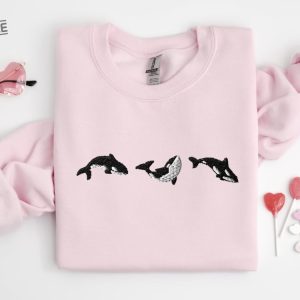 Embroidered Trio Of Orcas Sweatshirt Orcas Shirt Embroidered Whale Shirt Gift For Her Yin Yang Fish Shirt Hammerhead Shark Tee Unique revetee 2