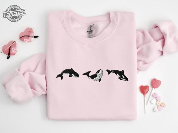 Embroidered Trio Of Orcas Sweatshirt Orcas Shirt Embroidered Whale Shirt Gift For Her Yin Yang Fish Shirt Hammerhead Shark Tee Unique revetee 2