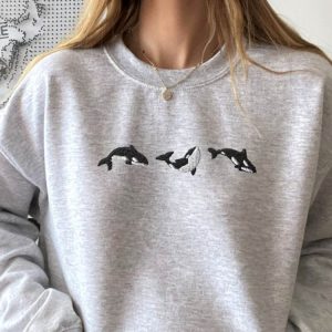 Embroidered Trio Of Orcas Sweatshirt Orcas Shirt Embroidered Whale Shirt Gift For Her Yin Yang Fish Shirt Hammerhead Shark Tee Unique revetee 3