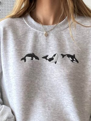 Embroidered Trio Of Orcas Sweatshirt Orcas Shirt Embroidered Whale Shirt Gift For Her Yin Yang Fish Shirt Hammerhead Shark Tee Unique revetee 3