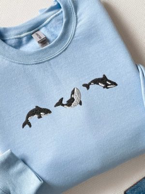 Embroidered Trio Of Orcas Sweatshirt Orcas Shirt Embroidered Whale Shirt Gift For Her Yin Yang Fish Shirt Hammerhead Shark Tee Unique revetee 5