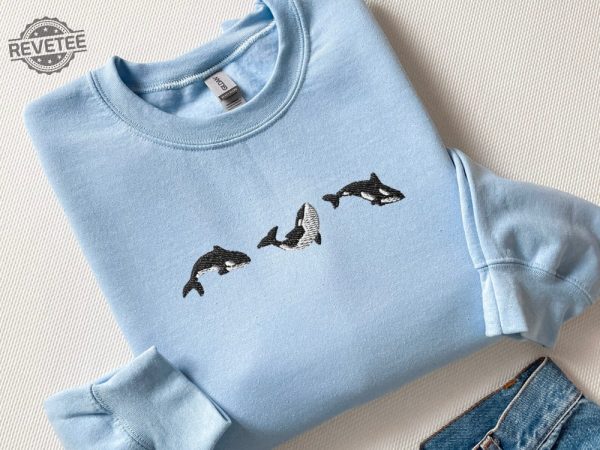 Embroidered Trio Of Orcas Sweatshirt Orcas Shirt Embroidered Whale Shirt Gift For Her Yin Yang Fish Shirt Hammerhead Shark Tee Unique revetee 5