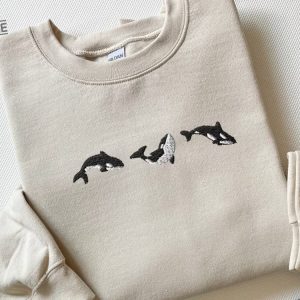 Embroidered Trio Of Orcas Sweatshirt Orcas Shirt Embroidered Whale Shirt Gift For Her Yin Yang Fish Shirt Hammerhead Shark Tee Unique revetee 6