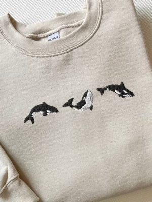 Embroidered Trio Of Orcas Sweatshirt Orcas Shirt Embroidered Whale Shirt Gift For Her Yin Yang Fish Shirt Hammerhead Shark Tee Unique revetee 6