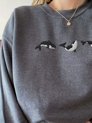 Embroidered Trio Of Orcas Sweatshirt Orcas Shirt Embroidered Whale Shirt Gift For Her Yin Yang Fish Shirt Hammerhead Shark Tee Unique revetee 8