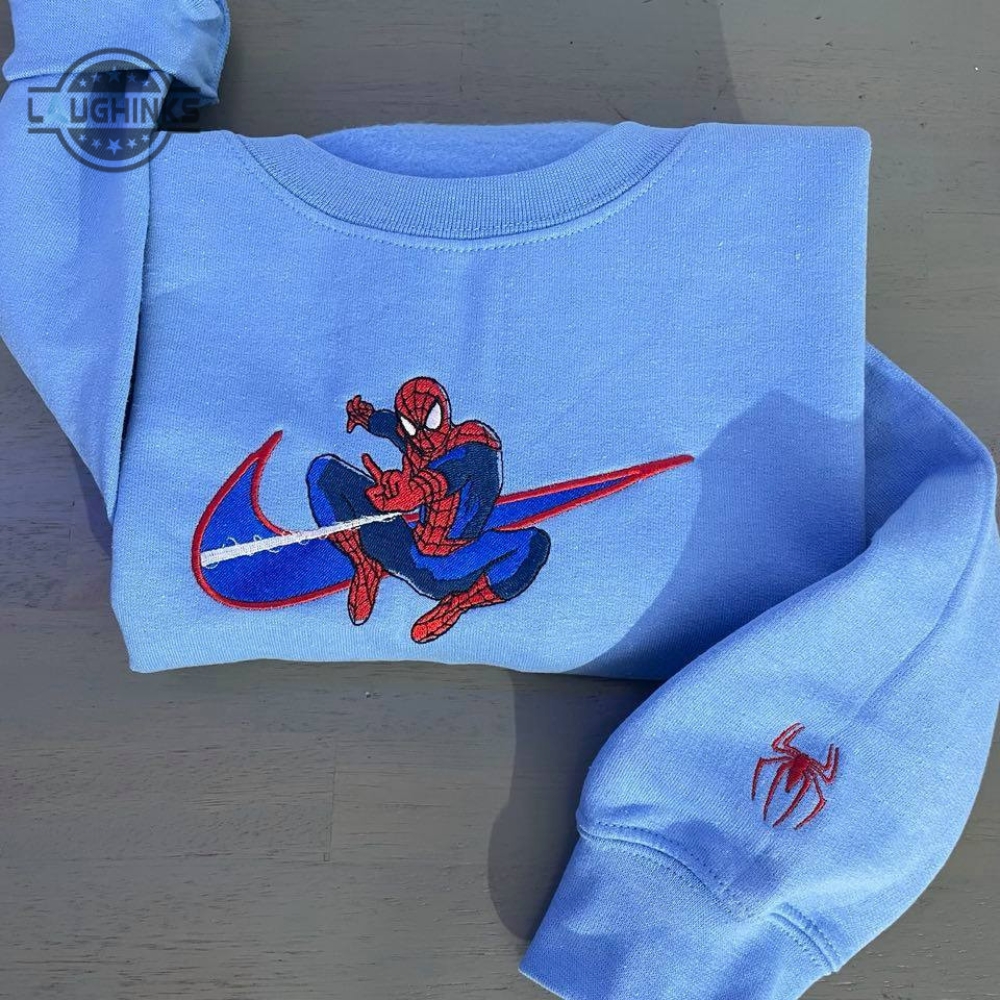 Spiderman With Swoosh Embroidered Sweatshirt Embroidery Tshirt Sweatshirt Hoodie Gift