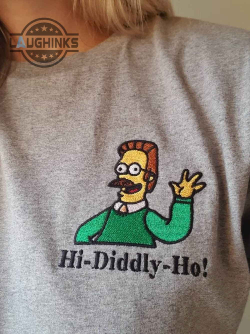 Ned Flanders Hi Diddly Ho The Simpsons Embroidered Shirt Embroidery Tshirt Sweatshirt Hoodie Gift