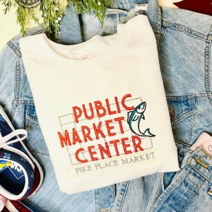 pike place market center embroidered crewneck seattle crewneck farmers market sweatshirt embroidery tshirt sweatshirt hoodie gift laughinks 1 3