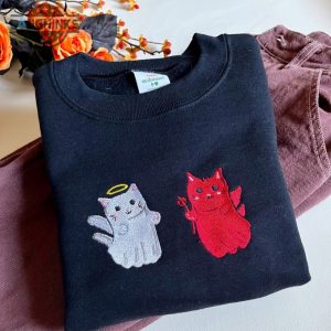 angel and devil kitty embroidered crewneck cat crewneck angel and devil sweatshirt halloween crewneck embroidery tshirt sweatshirt hoodie gift laughinks 1 2