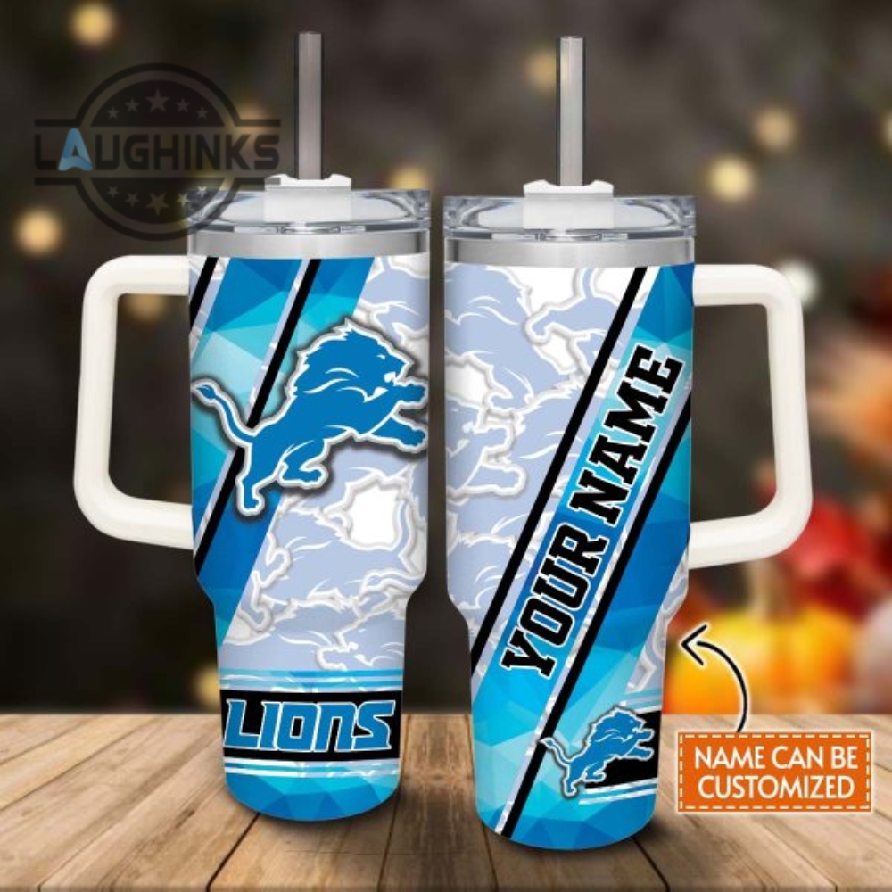 custom name lions pattern 40oz stainless steel tumbler with handle and straw lid personalized stanley tumbler dupe 40 oz stainless steel travel cups laughinks 1 1