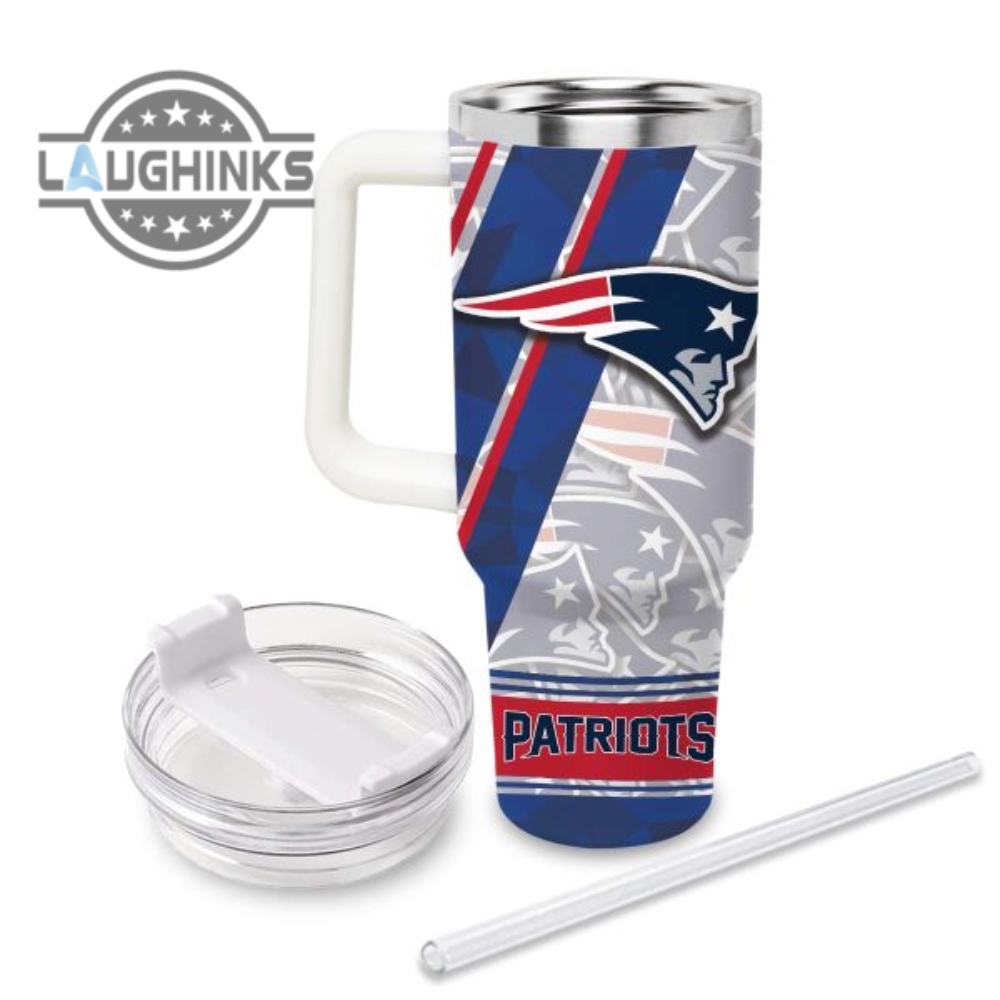 Custom Name Patriots Pattern 40Oz Stainless Steel Tumbler With Handle And Straw Lid Personalized Stanley Tumbler Dupe 40 Oz Stainless Steel Travel Cups
