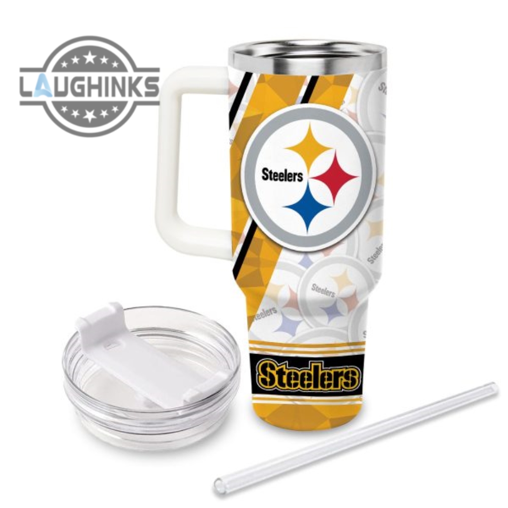 Custom Name Steelers Pattern 40Oz Stainless Steel Tumbler With Handle And Straw Lid Personalized Stanley Tumbler Dupe 40 Oz Stainless Steel Travel Cups