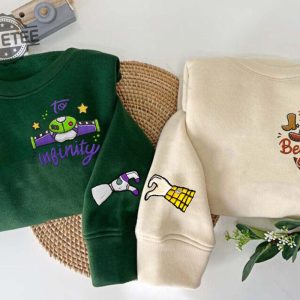 To Infinity Couple Woody Buzz Embroidery Sweatshirt Pizza Embroidered Sweatshirt 2024 Family Trip Customize Name Embroider Sweater Gifts revetee 9