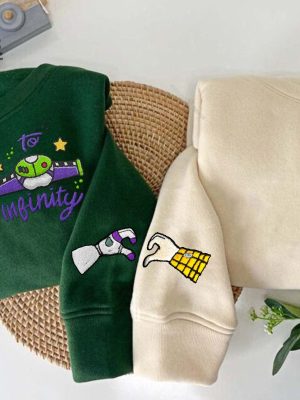 To Infinity Couple Woody Buzz Embroidery Sweatshirt Pizza Embroidered Sweatshirt 2024 Family Trip Customize Name Embroider Sweater Gifts revetee 9