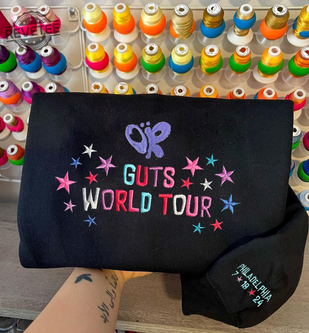 Custom Olivia Rodrigo Guts Tour 2024 Embroidery Sweatshirt The Guts World Tour 2024 Embroidered Sweatshirt Olivia Rodrigo T Shirt