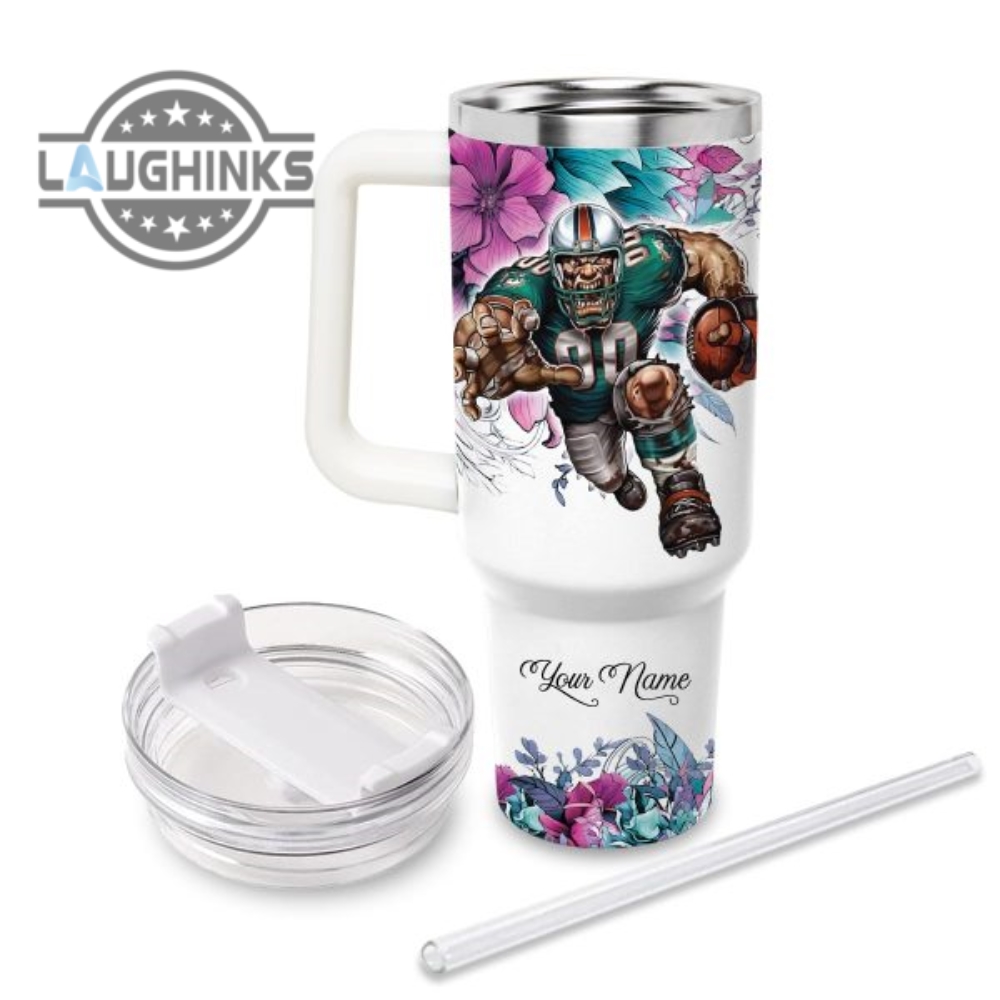 Custom Name Just A Girl Loves Dolphins Mascot Flower Pattern 40Oz Stainless Steel Tumbler With Handle And Straw Lid Personalized Stanley Tumbler Dupe 40 Oz Stainless Steel Travel Cups